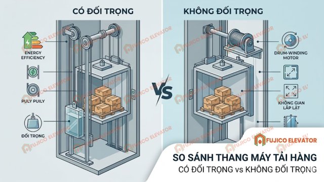 So Sánh Thang Máy Tải Hàng Có Đối Trọng Hay Không Đối Trọng