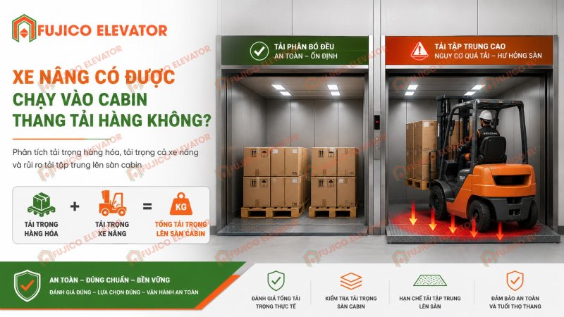 Xe Nâng Có Được Chạy Vào Cabin Thang Tải Hàng Không? Phân Tích Kỹ Thuật
